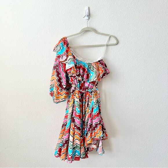 RHODE Ozzie Cotton Printed One Shoulder Dress in Multi Size Small - Picture 4 of 10